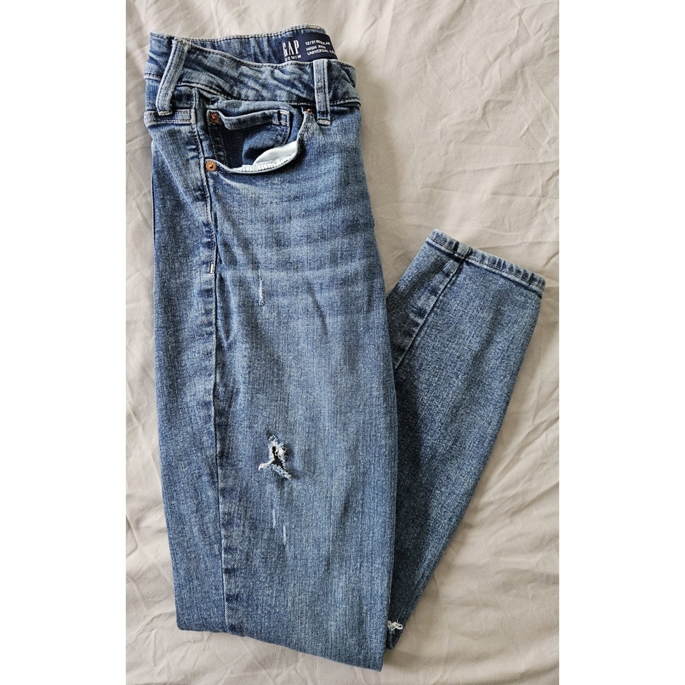 GAP Denim High Rise Universal Legging Distressed Blue Denim Jeans Women's Sz 12‎